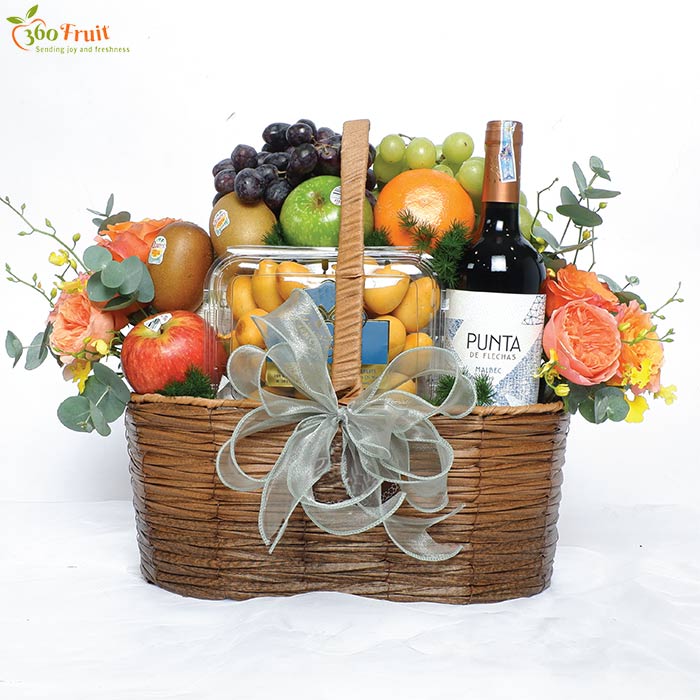 Giỏ trái cây sang trọng kết hợp rượu vang