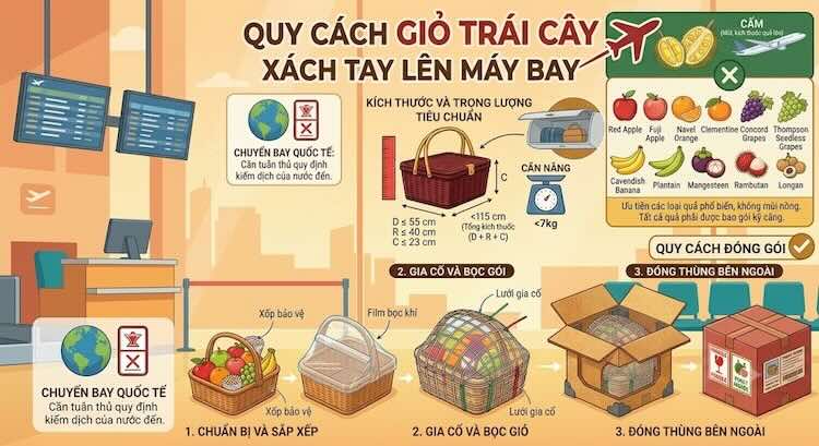 Quy cách giỏ trái cây khi đi máy bay