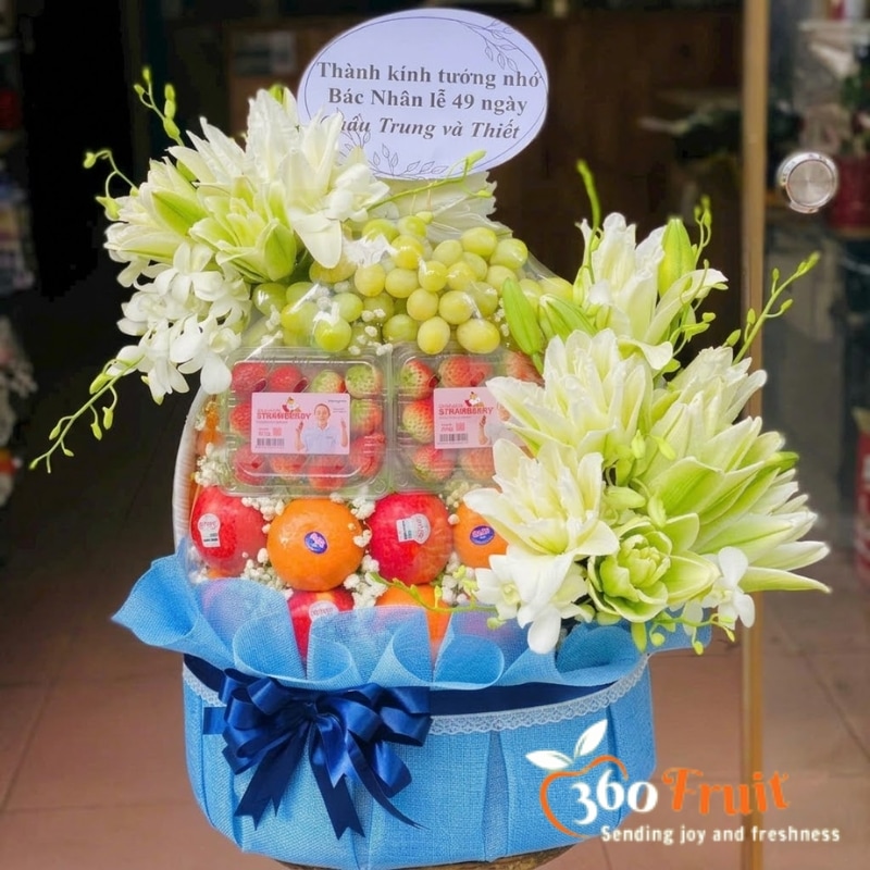 Đặt giỏ trái cây đi đám giỗ kèm banner tại 360 Fruit