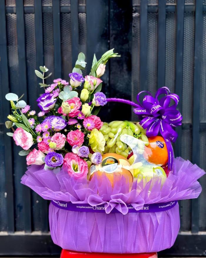 Mẫu giỏ trái cây cảm ơn thiết kế theo yêu cầu tại 360 Fruit