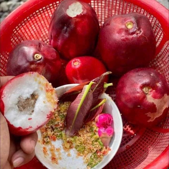 Mận điều tươi chấm với muối ớt tự làm